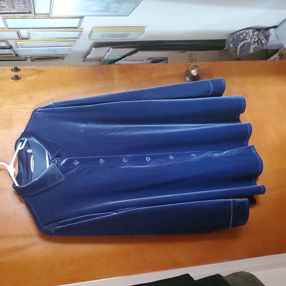 Soft Surrounding Blue Velvet Button Down Relaxed Tunic Top 2X D